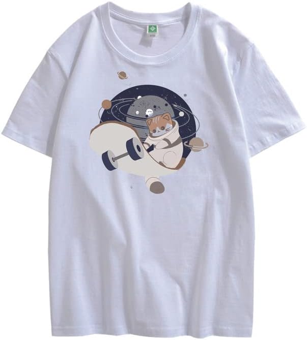 CORIRESHA Camiseta holgada de manga corta con cuello redondo y monopatín de gato lindo para adolescente