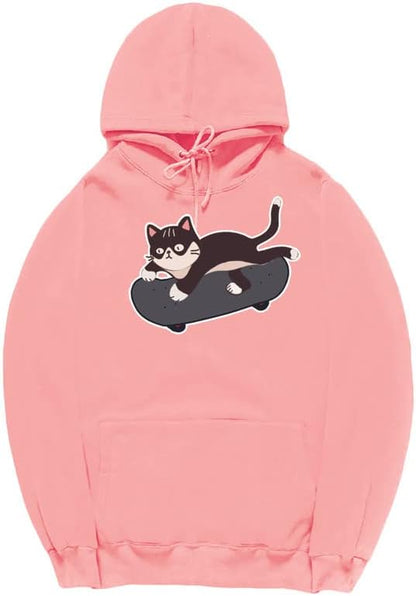 CORIRESHA Cat Lovers Cute Hoodie Skateboard Casual Drawstring Long Sleeve Unisex Sweatshirt