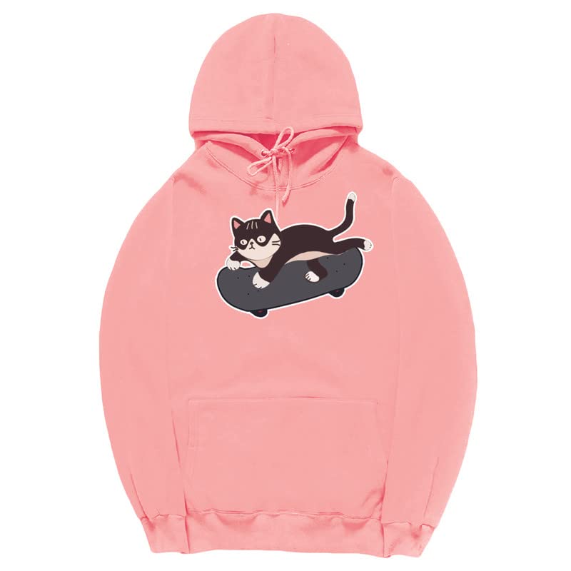 CORIRESHA Amantes de los gatos Sudadera con capucha linda Monopatín Casual Cordón Manga larga Sudadera unisex