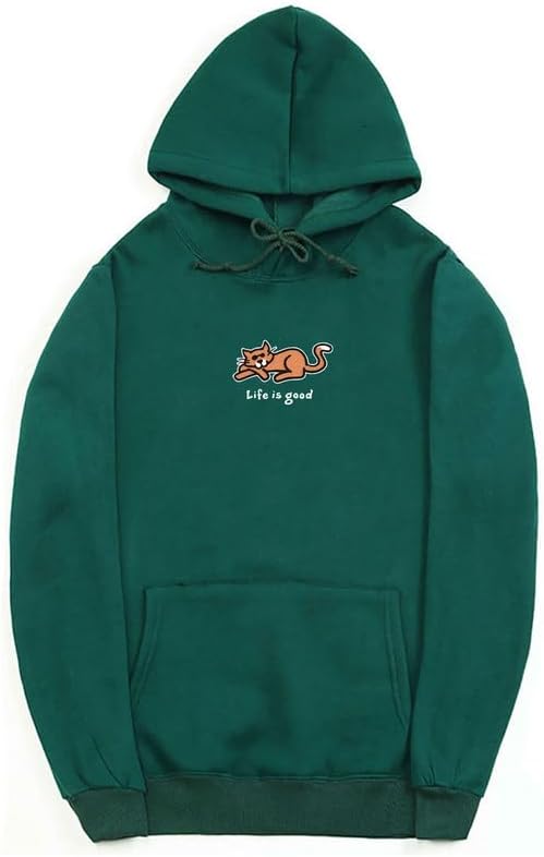 CORIRESHA Women's Cute Cat Drawstring Long Sleeve Kangaroo Pocket Letters Hoodie Sweatshirt