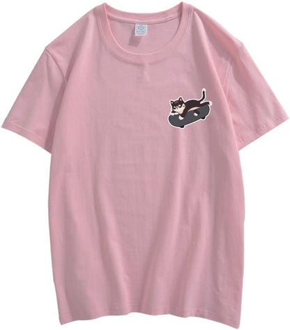 CORIRESHA Adolescente Lindo Monopatín Gato Impresión Verano Manga Corta Camisetas Divertidas