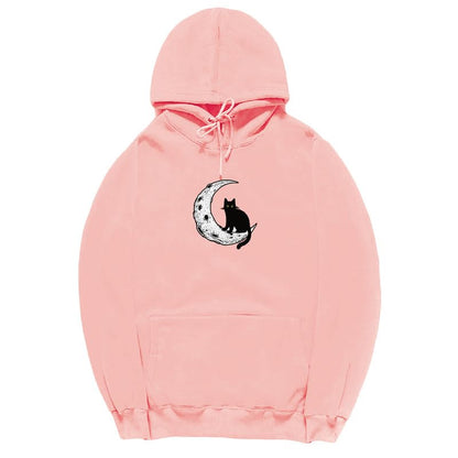 CORIRESHA Sudadera con capucha unisex Moon Cat Casual de manga larga suave y linda sudadera con bolsillo