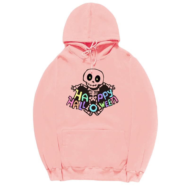 CORIRESHA Sudadera con capucha de esqueleto de Halloween para mujer, manga larga, con cordón y letras de bolsillo