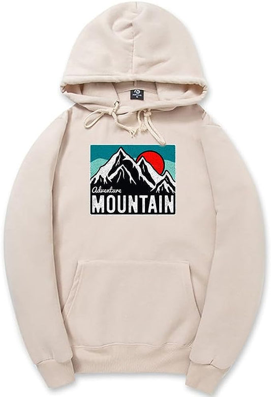 CORIRESHA Sudadera con capucha vintage con gráfico de montaña para mujer, informal, de manga larga, con cordón, básica