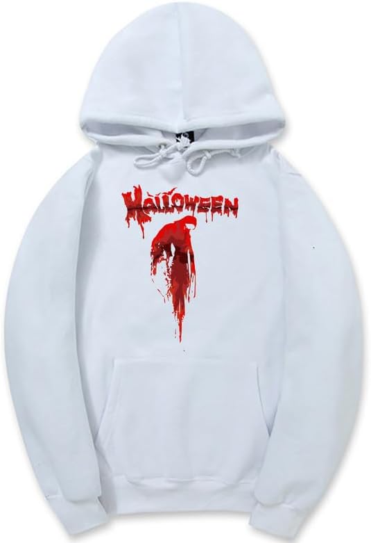 CORIRESHA Sudadera con capucha unisex con estampado de sangre informal de manga larga con cordón para Halloween