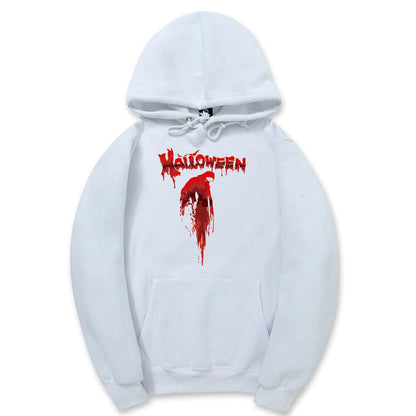 CORIRESHA Sudadera con capucha unisex con estampado de sangre informal de manga larga con cordón para Halloween