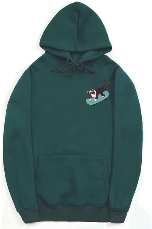 CORIRESHA Sudadera con capucha de manga larga con cordón y diseño de gato monopatín para jóvenes