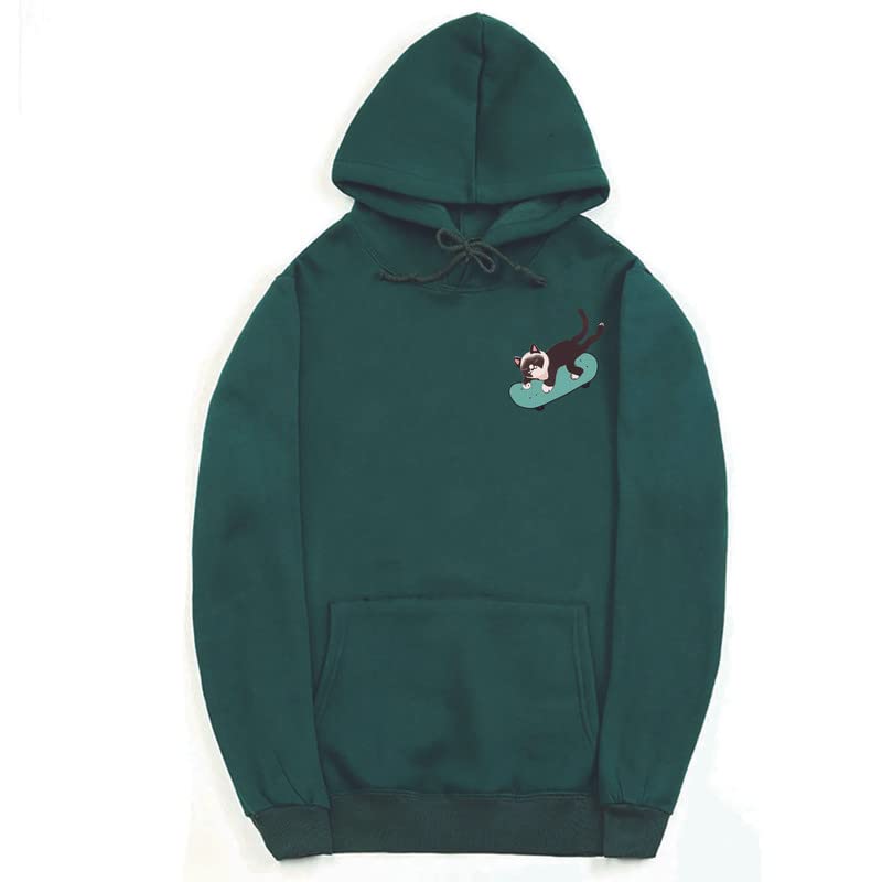 CORIRESHA Sudadera con capucha de manga larga con cordón y diseño de gato monopatín para jóvenes