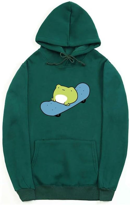 CORIRESHA Sudadera básica con capucha de rana para mujer, manga larga, bolsillo canguro, monopatín