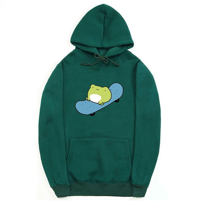 CORIRESHA Sudadera básica con capucha de rana para mujer, manga larga, bolsillo canguro, monopatín