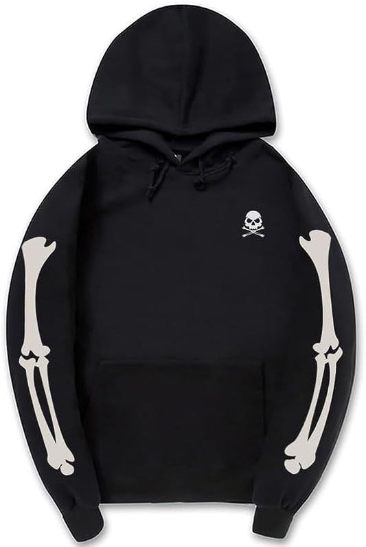 CORIRESHA Sudadera con capucha con estampado de calavera de Halloween Sudadera unisex de manga larga informal con bolsillo canguro