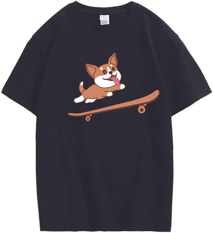 CORIRESHA Teen Cute Shiba Inu Dog Skateboard Round Neck Short Sleeves Cozy T-Shirt