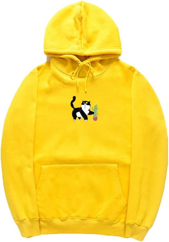 CORIRESHA Cat Lover's Cactus Hoodie Casual Long Sleeve Drawstring Soft Teen Cute Sweatshirt