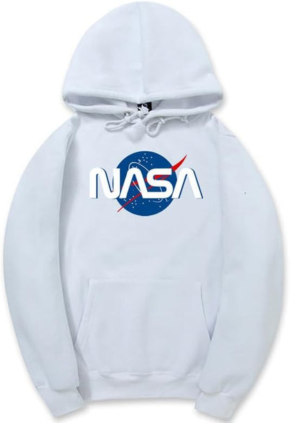 CORIRESHA Fashion NASA Logo Hoodie Long Sleeve Drawstring Kangaroo Pocket Cotton Sweatshirt
