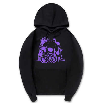 CORIRESHA Sudadera unisex con capucha de calavera de manga larga con cordón y bolsillo canguro Y2K para Halloween