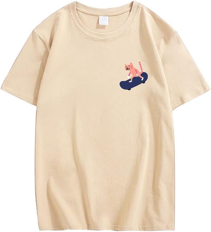 CORIRESHA Camiseta de algodón unisex básica con diseño de gato en monopatín para amantes de los animales