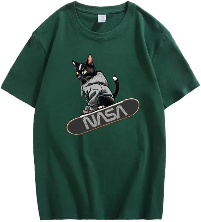 CORIRESHA Camiseta holgada informal de manga corta con cuello redondo y monopatín de gato para mujer