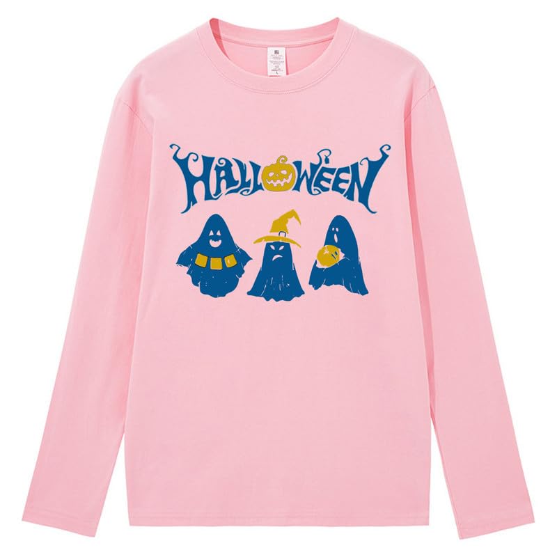 CORIRESHA Teen Ghost T-Shirt Crewneck Long Sleeve Cotton Harajuku Halloween Tops