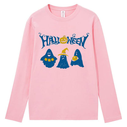 CORIRESHA Teen Ghost T-Shirt Crewneck Long Sleeve Cotton Harajuku Halloween Tops