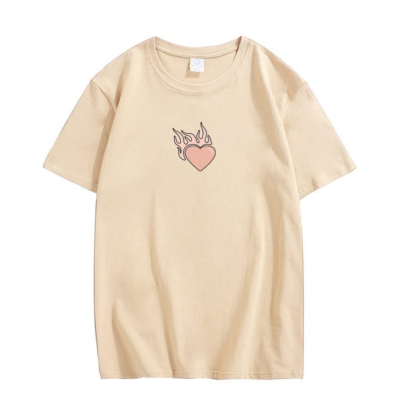 CORIRESHA Adolescente Lindo Corazón Llama Cuello Redondo Manga Corta Casual Algodón San Valentín Camiseta