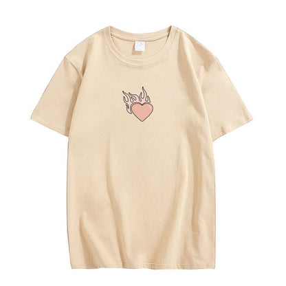 CORIRESHA Adolescente Lindo Corazón Llama Cuello Redondo Manga Corta Casual Algodón San Valentín Camiseta