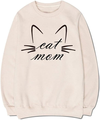 CORIRESHA Funny Cat Face Round Neck Long Sleeve Soft Cotton Cute Pullover Sweatshirt