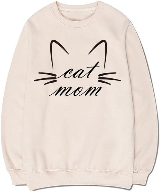 CORIRESHA Funny Cat Face Round Neck Long Sleeve Soft Cotton Cute Pullover Sweatshirt