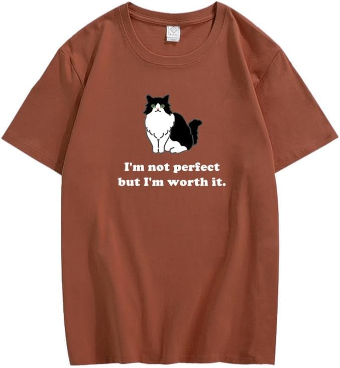 CORIRESHA Camiseta personalizada de algodón suelta casual de manga corta con cuello redondo de gato lindo para mujer