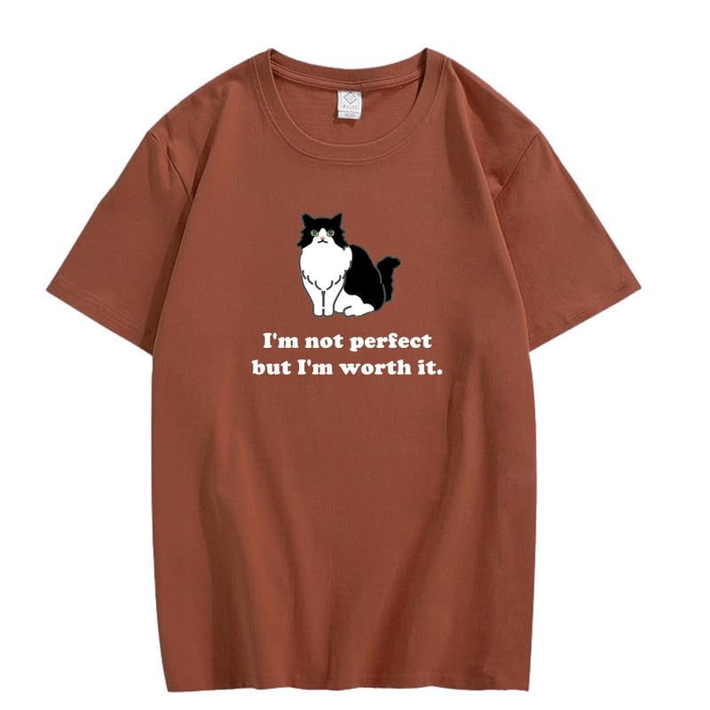 CORIRESHA Camiseta personalizada de algodón suelta casual de manga corta con cuello redondo de gato lindo para mujer