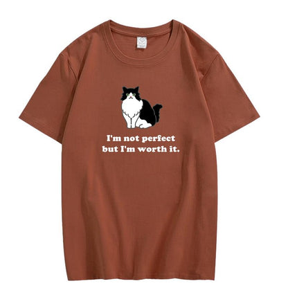 CORIRESHA Camiseta personalizada de algodón suelta casual de manga corta con cuello redondo de gato lindo para mujer