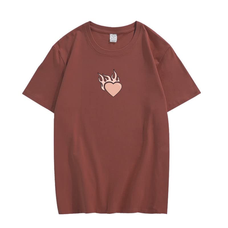 CORIRESHA Adolescente Lindo Corazón Llama Cuello Redondo Manga Corta Casual Algodón San Valentín Camiseta