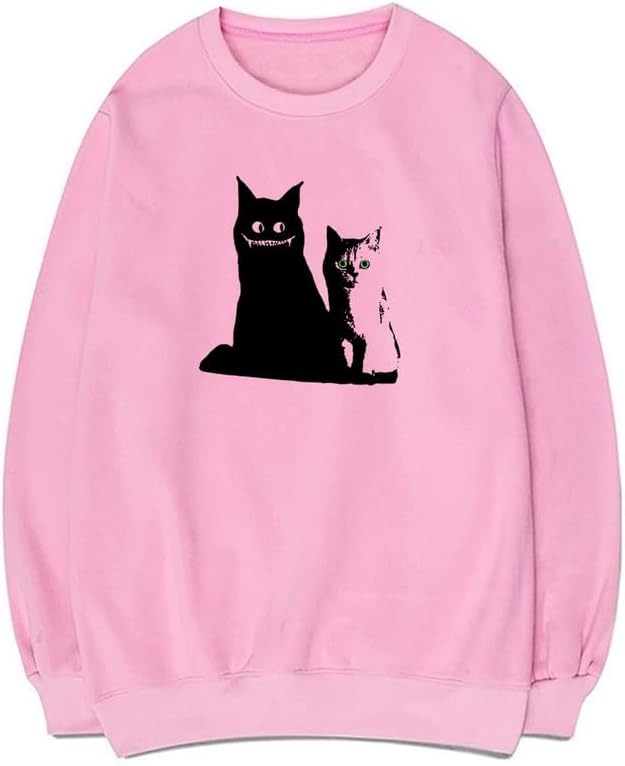 CORIRESHA Cat lovers Sweatshirt Crewneck Long Sleeves Soft Cotton Cute Pullover