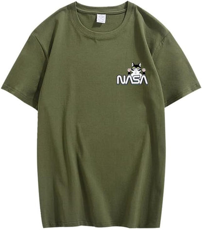 CORIRESHA Camiseta unisex de la NASA casual verano cuello redondo manga corta lindo gato Top