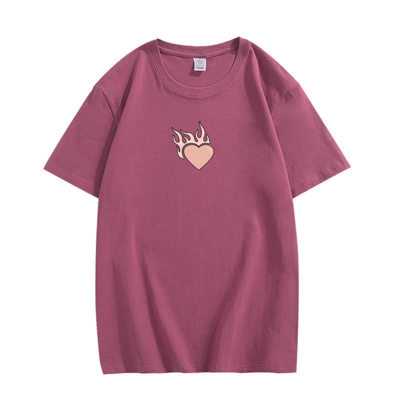 CORIRESHA Adolescente Lindo Corazón Llama Cuello Redondo Manga Corta Casual Algodón San Valentín Camiseta