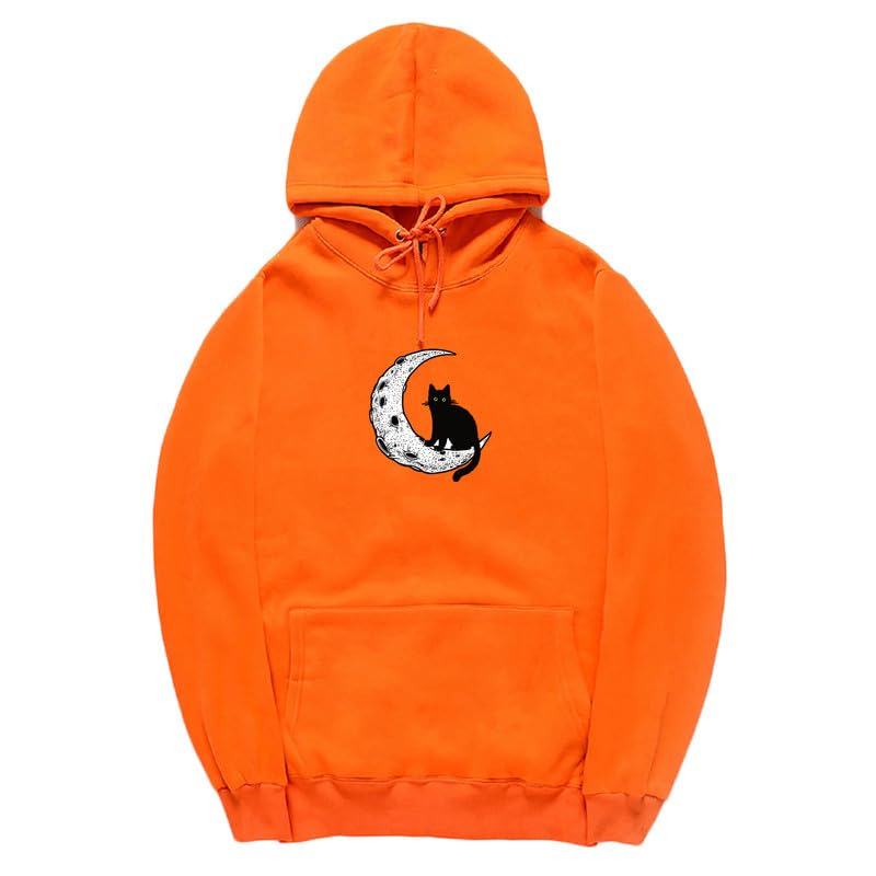 CORIRESHA Sudadera con capucha unisex Moon Cat Casual de manga larga suave y linda sudadera con bolsillo