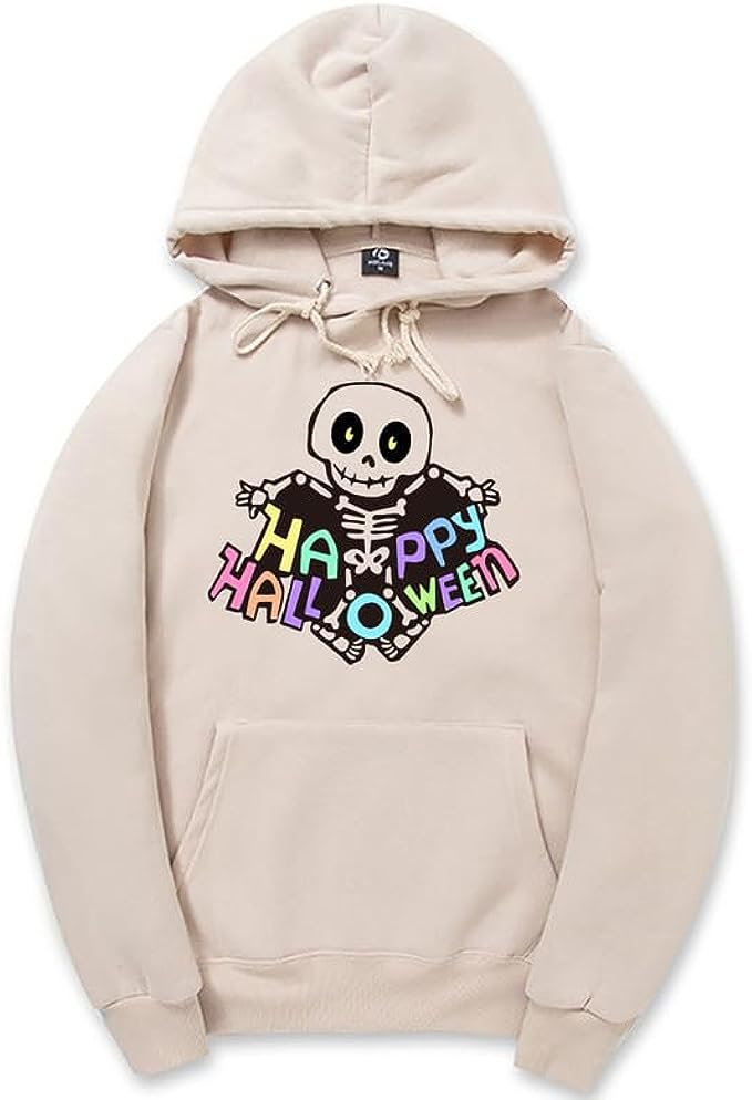 CORIRESHA Women's Teen Halloween Skeleton Hoodie Long Sleeve Drawstring Pocket Letters Sweatshirt