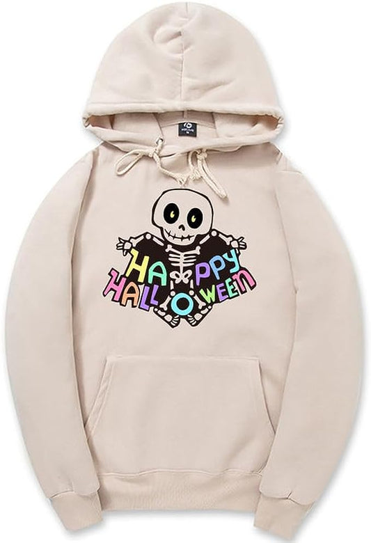 CORIRESHA Sudadera con capucha de esqueleto de Halloween para mujer, manga larga, con cordón y letras de bolsillo