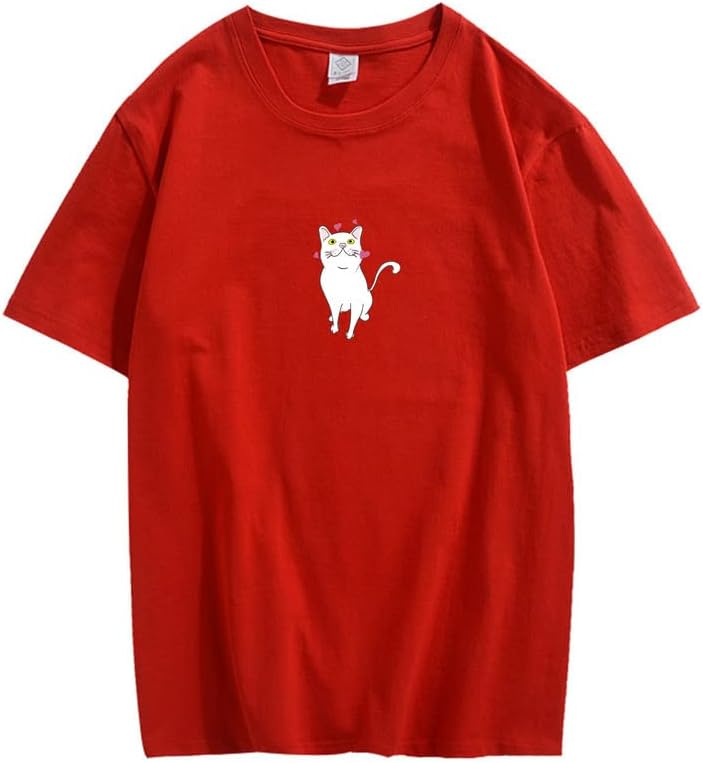 CORIRESHA Lindo Corazón Gato Camiseta Chica Kawaii Ropa Amantes de los Animales