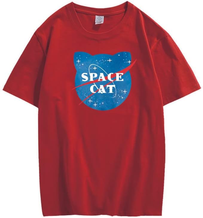 CORIRESHA Unisex Space Cat Graphic Kawaii Clothing Teen Short Sleeve T-Shirt