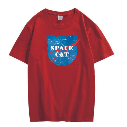 CORIRESHA Camiseta unisex de manga corta con estampado de gato espacial Kawaii