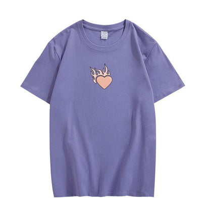 CORIRESHA Adolescente Lindo Corazón Llama Cuello Redondo Manga Corta Casual Algodón San Valentín Camiseta