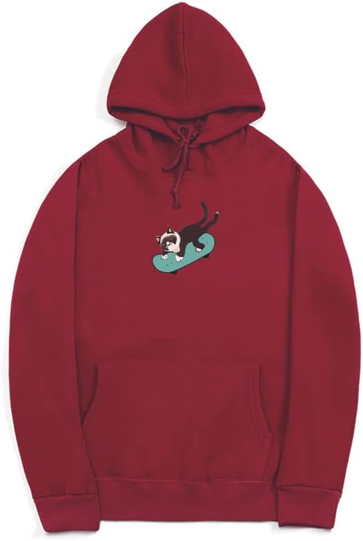 CORIRESHA Sudadera unisex divertida con diseño de gato y monopatín, de manga larga, suave y acogedora, a la moda