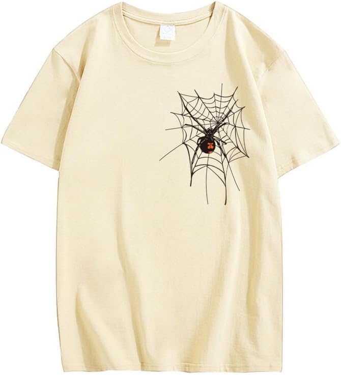 CORIRESHA Halloween Spider Web Camiseta Cuello Redondo Manga Corta Casual Adolescente Y2K Estética Ropa