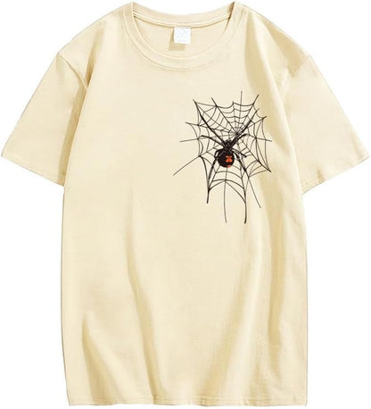 CORIRESHA Halloween Spider Web Camiseta Cuello Redondo Manga Corta Casual Adolescente Y2K Estética Ropa