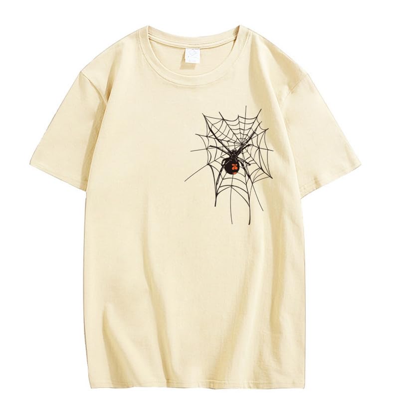 CORIRESHA Halloween Spider Web Camiseta Cuello Redondo Manga Corta Casual Adolescente Y2K Estética Ropa