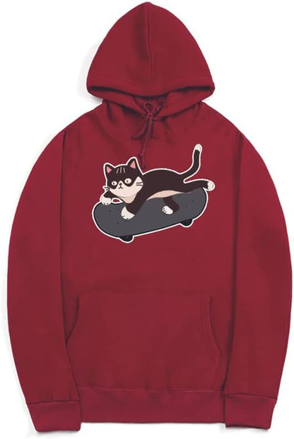 CORIRESHA Cat Lovers Cute Hoodie Skateboard Casual Drawstring Long Sleeve Unisex Sweatshirt