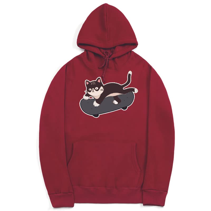 CORIRESHA Amantes de los gatos Sudadera con capucha linda Monopatín Casual Cordón Manga larga Sudadera unisex