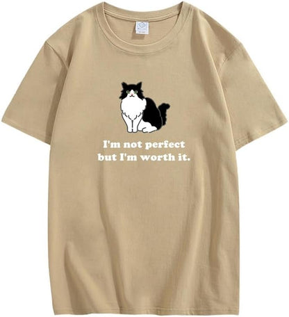CORIRESHA Camiseta personalizada de algodón suelta casual de manga corta con cuello redondo de gato lindo para mujer
