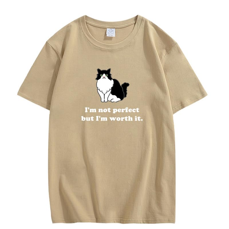 CORIRESHA Camiseta personalizada de algodón suelta casual de manga corta con cuello redondo de gato lindo para mujer