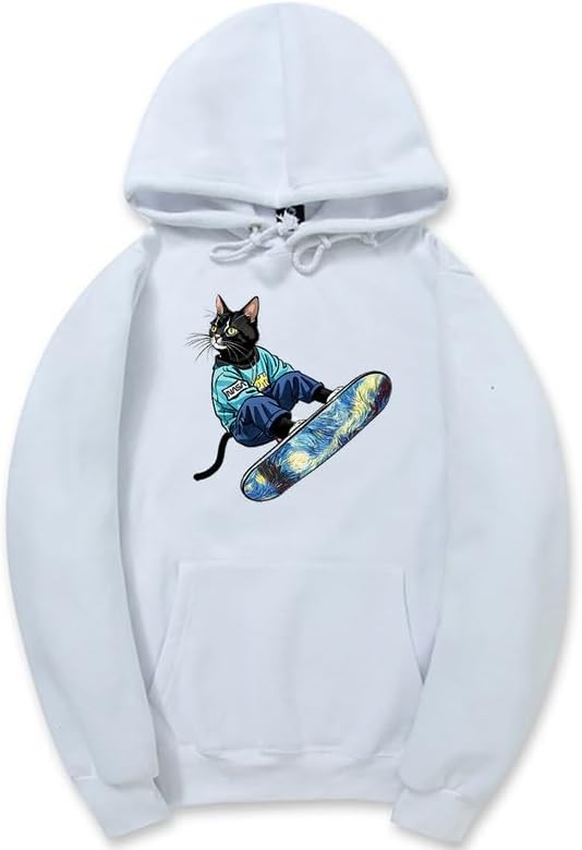 CORIRESHA Sudadera unisex con capucha para gato, informal, de manga larga, con cordón, básica, para monopatín